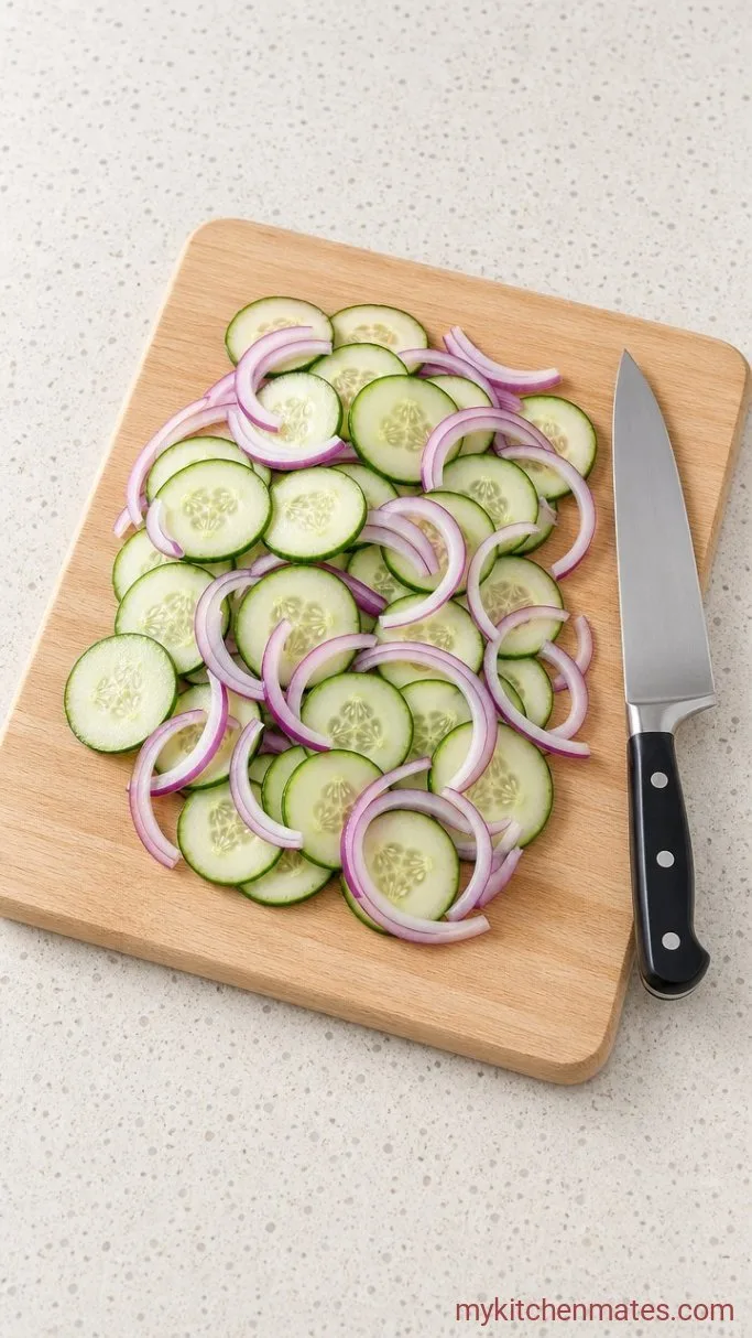 Quick 10-Minute Pickled Cucumber Salad Step 1: Slice the Cucumbers and Onion
