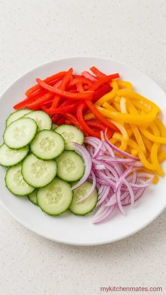 Step 1: Slice the Cucumbers and Peppers
