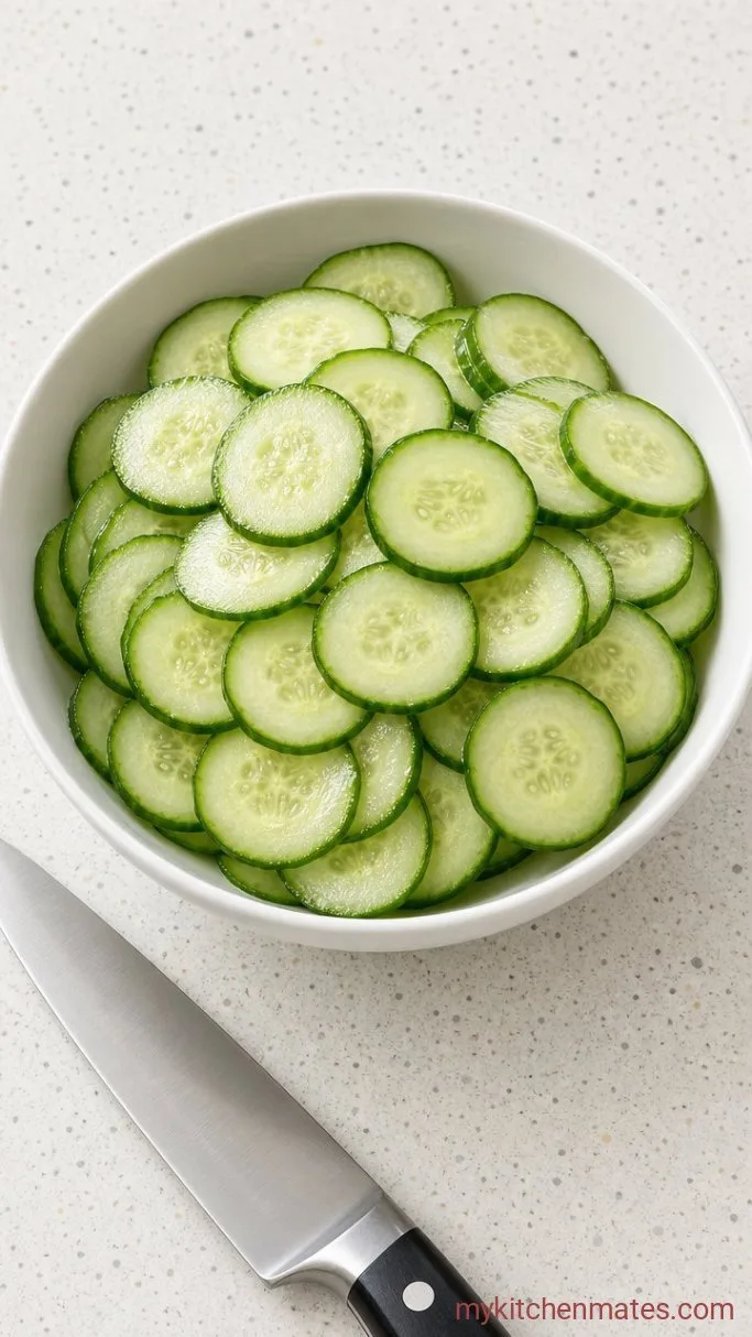 Sweet and Tangy Marinated Cucumber Salad Step 1: Slice the Cucumbers