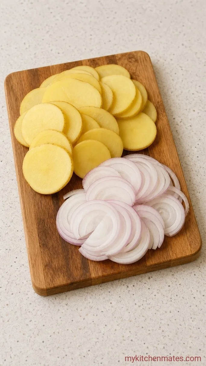 Step 1: Slice the Potatoes and Onion