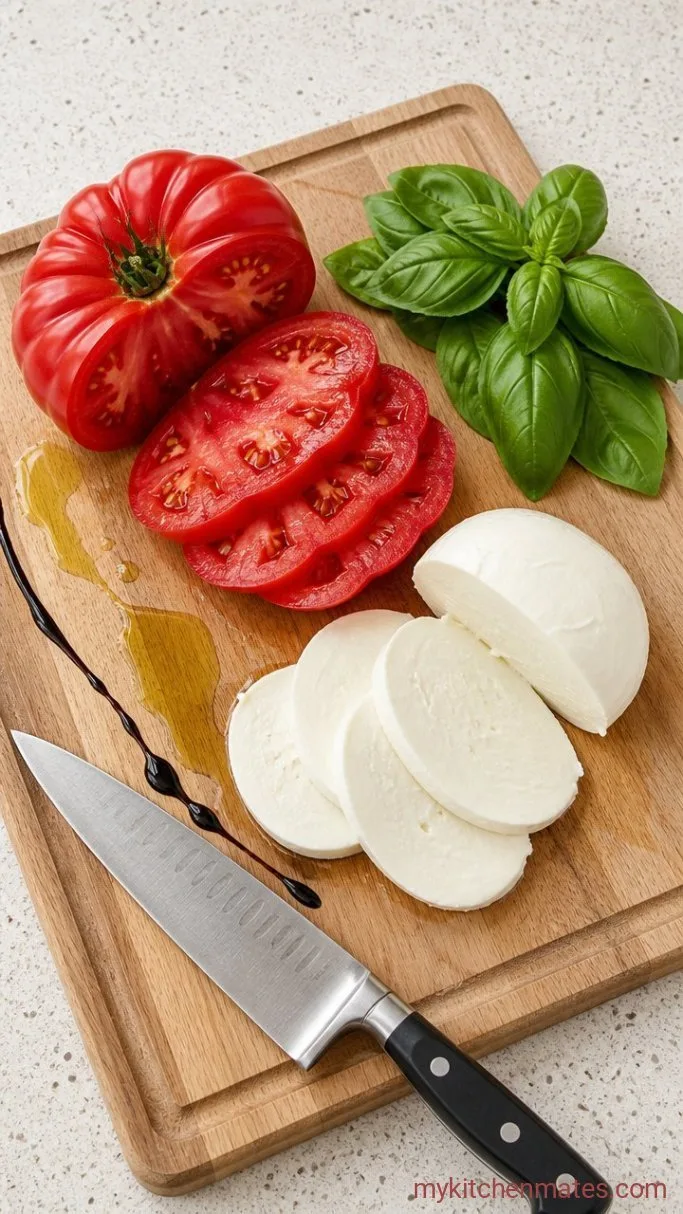 5-Minute Caprese Sandwich Step 1: Slice the Tomatoes and Mozzarella