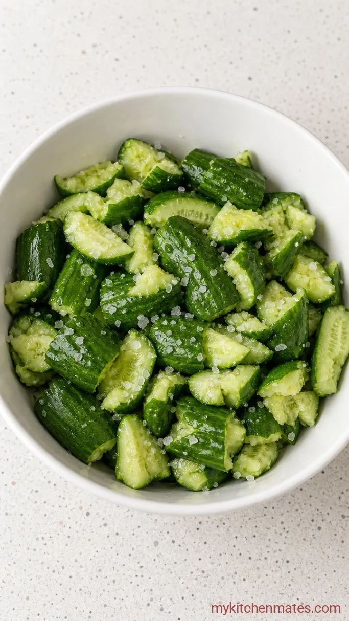 10-Minute Smashed Cucumber Salad Step 1: Smash and Salt the Cucumbers