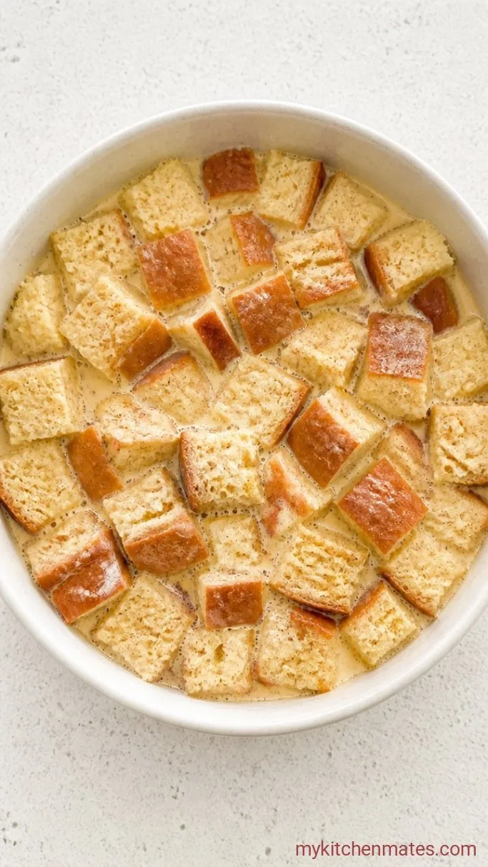 Make-Ahead Eggnog French Toast Casserole Step 1: Soak the Bread in Spiced Eggnog Custard