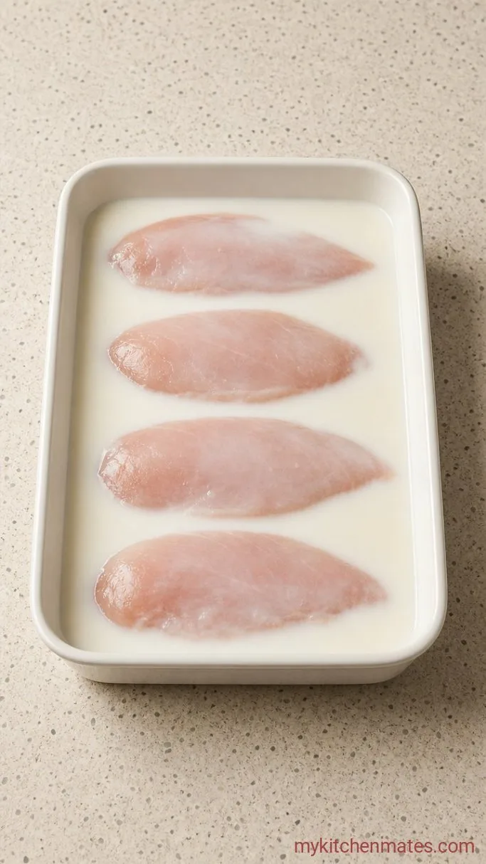 Crispy Baked Chicken Cutlets with Lemon and Parmesan Step 1: Soak the Chicken in Buttermilk