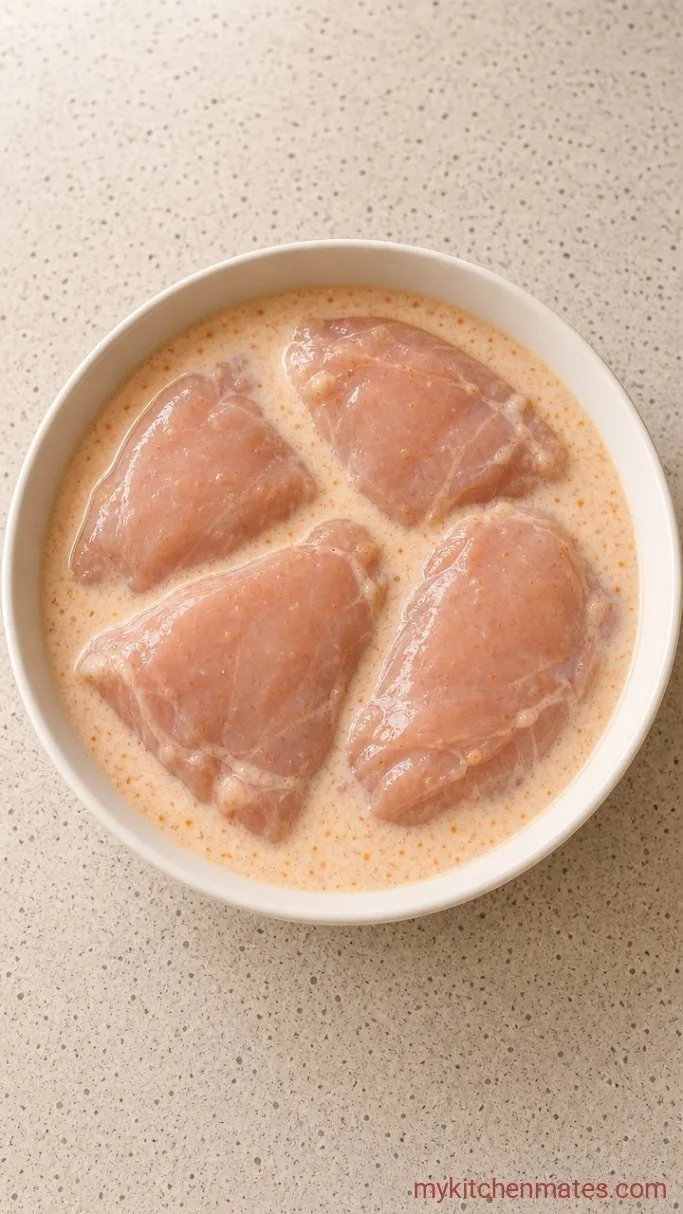 Crispy Buttermilk Fried Chicken Sandwich Step 1: Soak the Chicken in Buttermilk