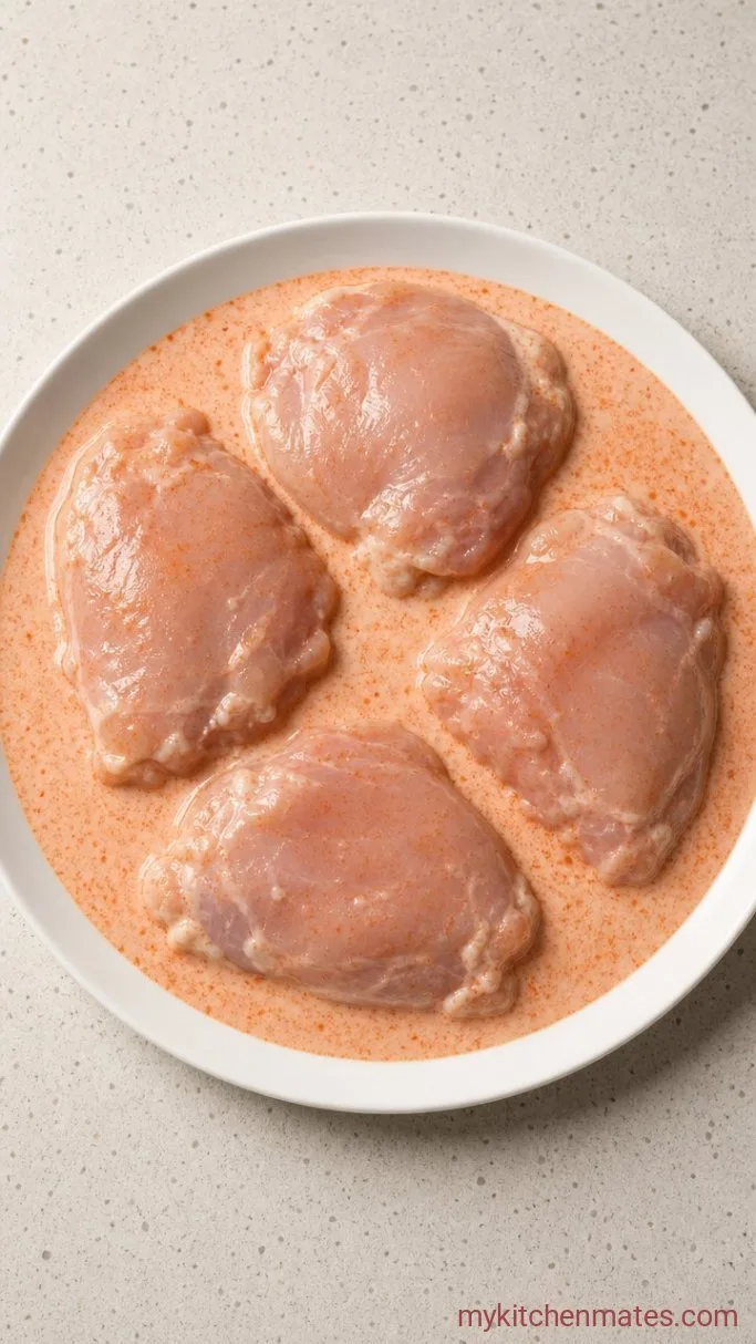 Crispy Hot Honey Chicken Sandwich Step 1: Soak the Chicken in Buttermilk