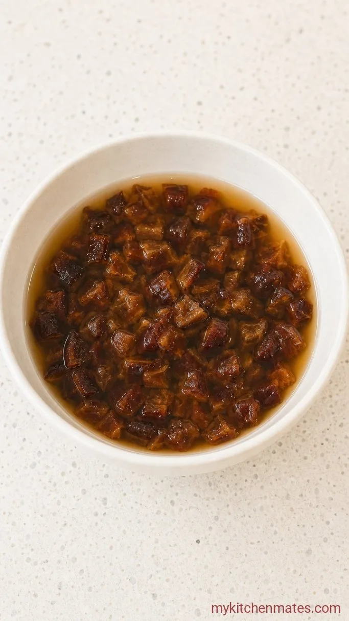 Rich Vegan Sticky Toffee Pudding Step 1: Soak the Dates