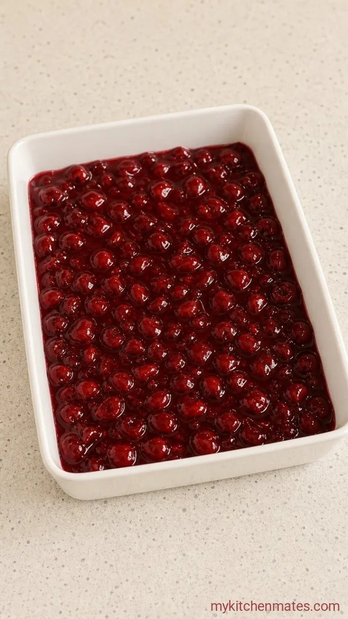 Quick And Easy Cherry Dump Cake Step 1: Spread the Cherry Filling