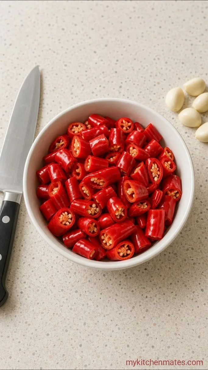 3-Ingredient Classic Hot Sauce Step 1: Stem and Chop the Peppers