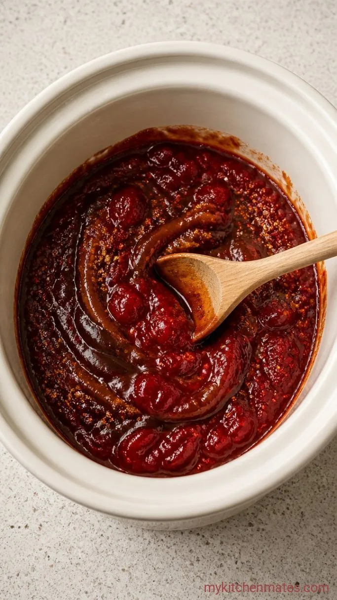 Slow Cooker Cranberry BBQ Meatballs (5 Ingredients) Step 1: Stir the Sauce Together
