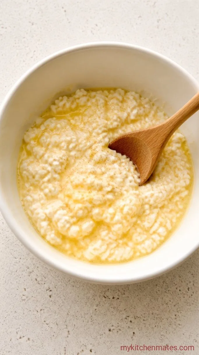 4-Ingredient High-Protein Cottage Cheese Buns (No Yeast) Step 1: Stir the Wet Ingredients Together