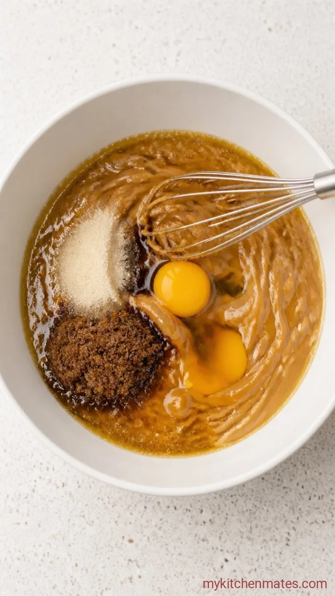 Thick, Chewy Bakery Style Peanut Butter Cookies Step 1: Stir the Wet Ingredients
