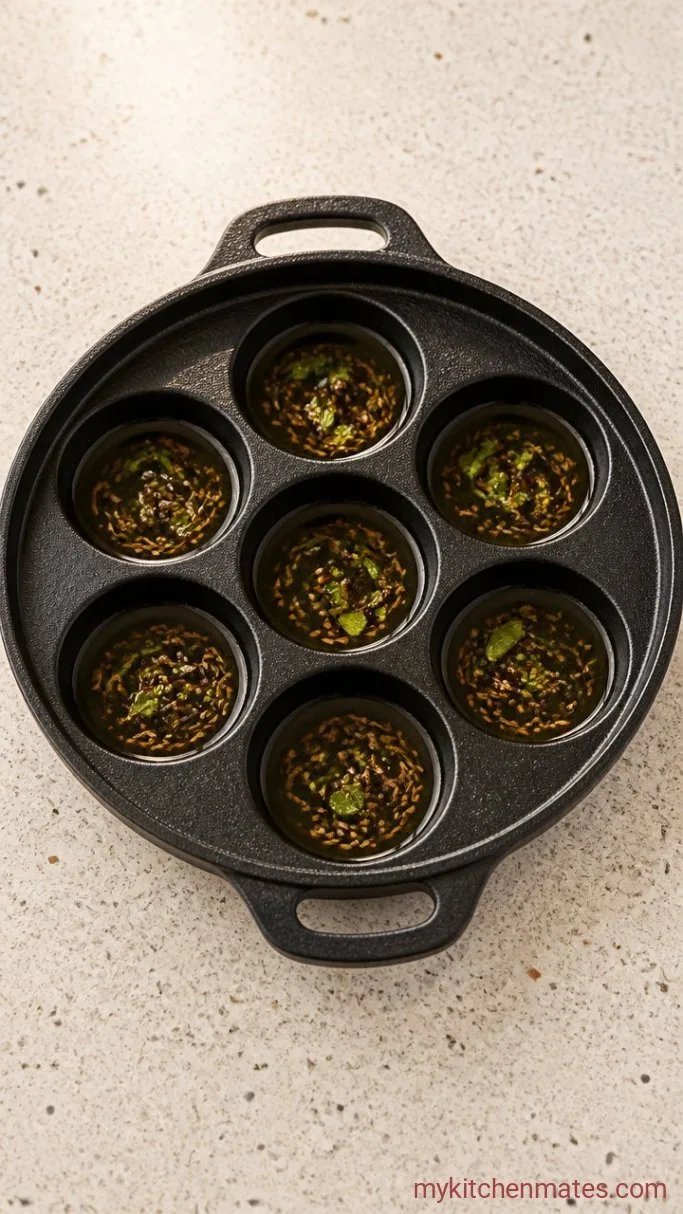 Quick Indian Appe Recipe (Crispy Rice-Lentil Dumplings) Step 1: Temper the Spices