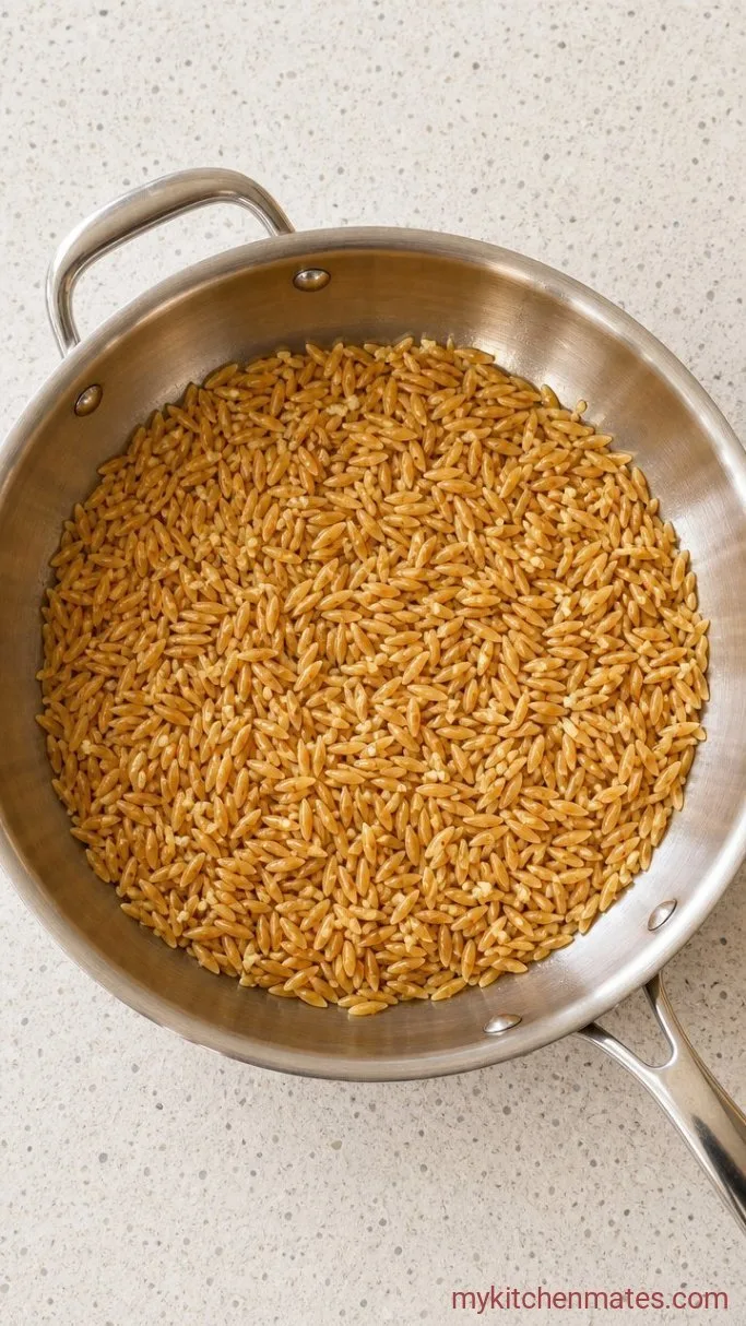 One-Pot Creamy Orzo Pasta Step 1: Toast the Orzo