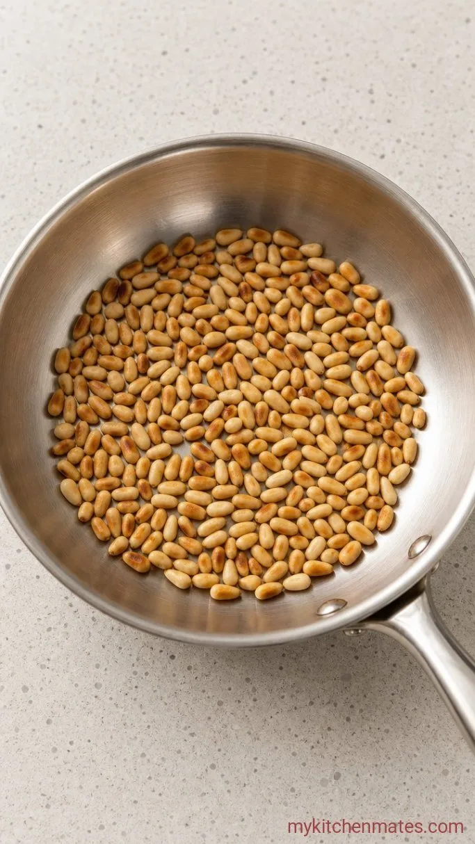 20-Minute Spinach Pesto Pasta with Burst Cherry Tomatoes Step 1: Toast the Pine Nuts