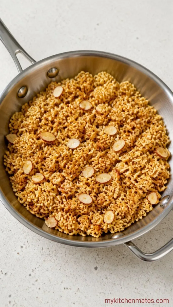 Quick Chinese Coleslaw with Crunchy Ramen Noodles Step 1: Toast the Ramen and Almonds