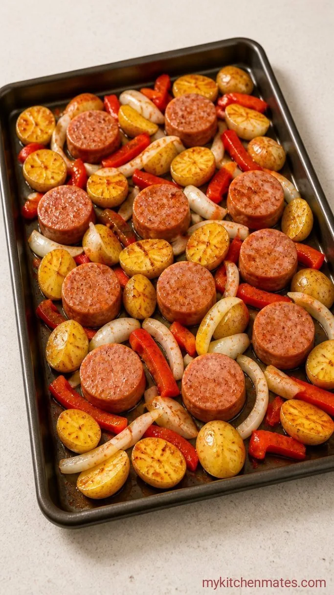 Crispy Sheet Pan Sausage and Potatoes Step 1: Toss Everything Together