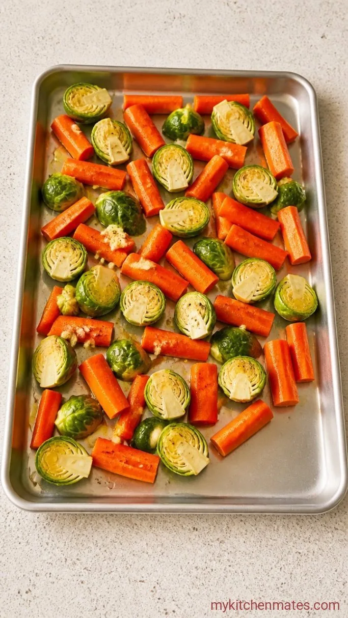 Step 1: Toss the Carrots and Brussels Sprouts