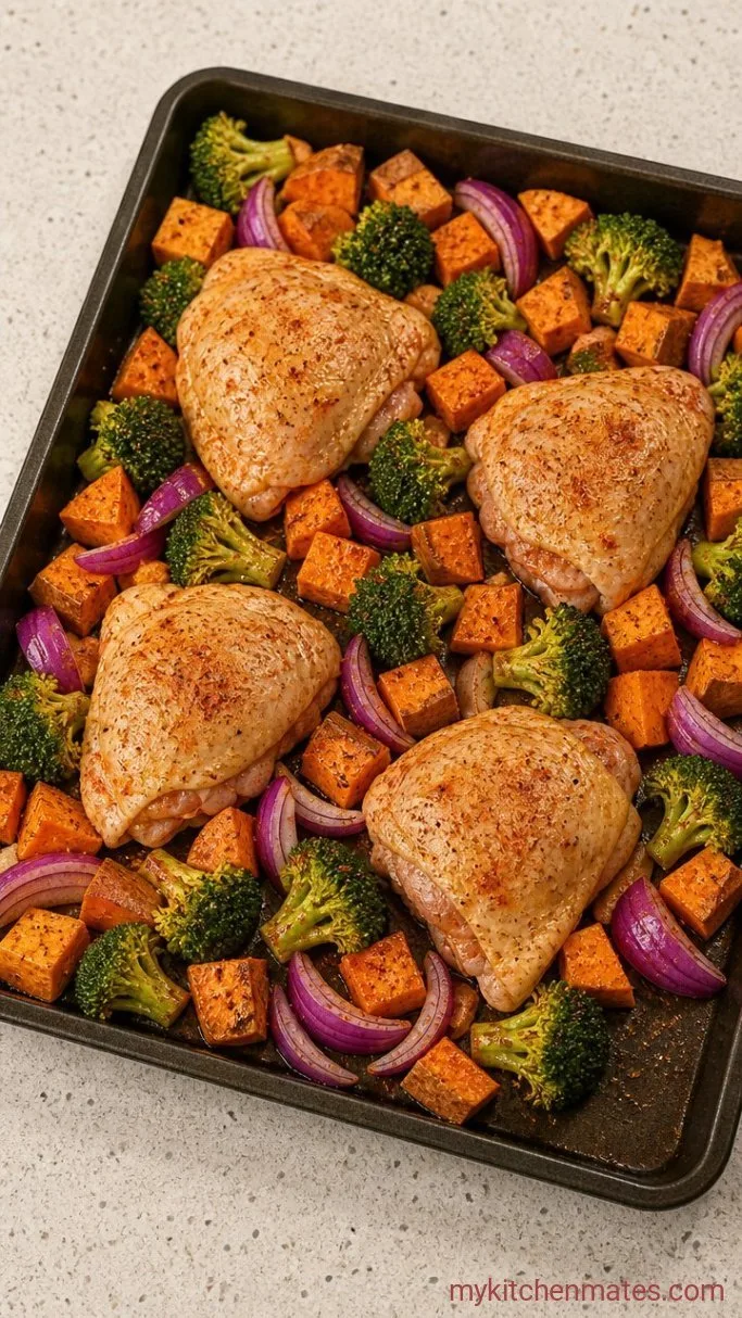 Easy BBQ Chicken Sheet Pan Dinner Step 1: Toss the Chicken and Veggies