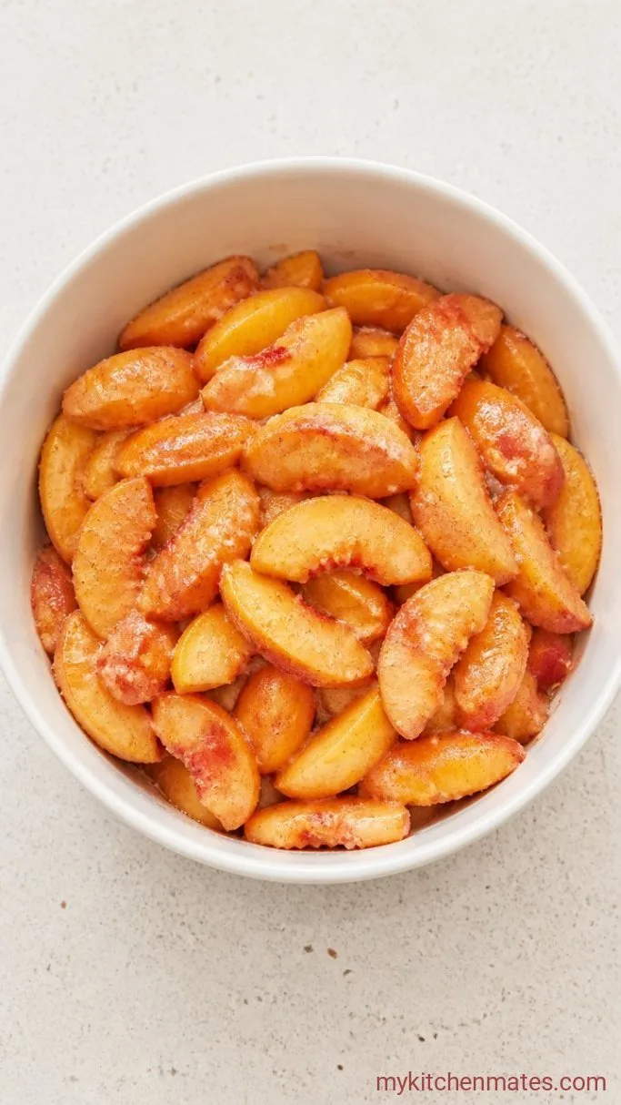 Simple Gluten Free Peach Crisp with Oats and Almond Flour Step 1: Toss the Peaches