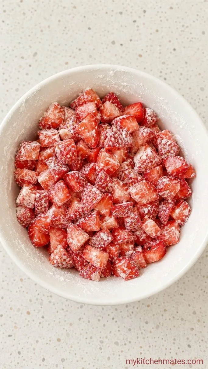 Easy One-Bowl Sourdough Strawberry Cake with Lemon Glaze Step 1: Toss the Strawberries