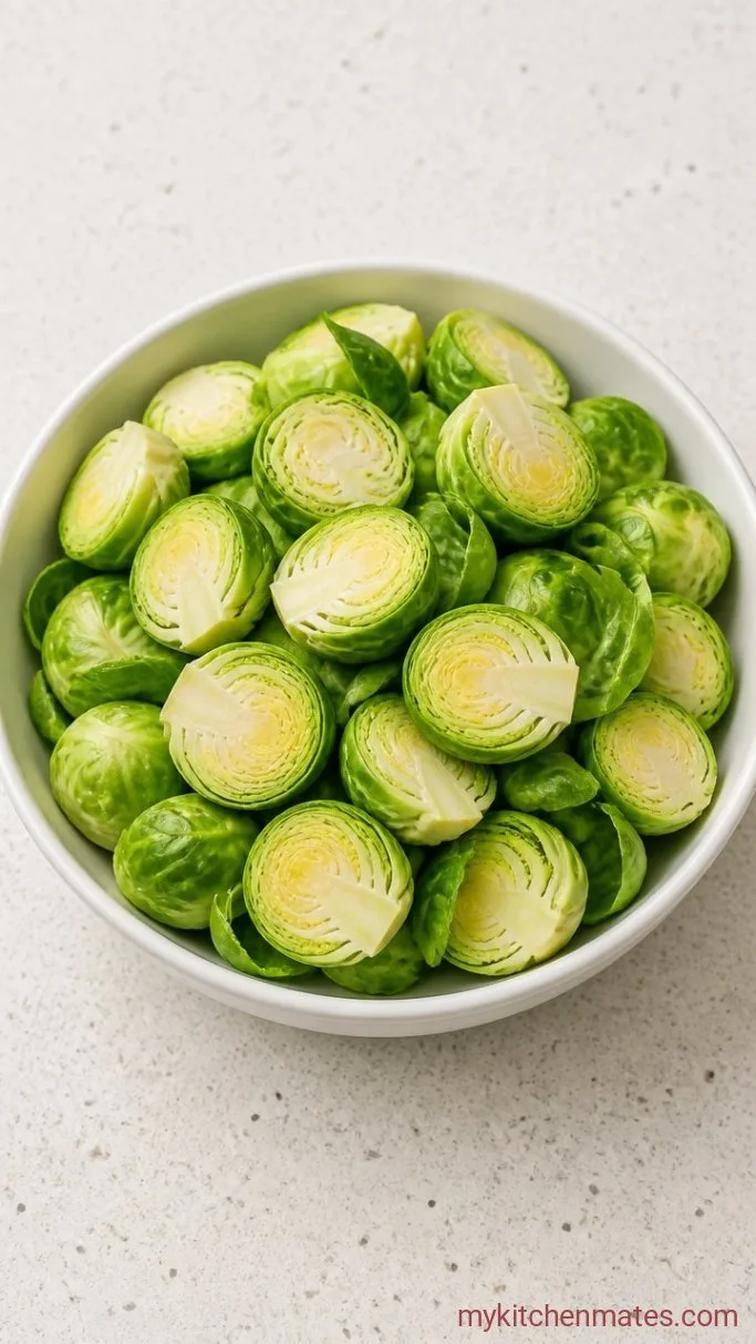 Extra-Crispy Air Fryer Brussels Sprouts Step 1: Trim and Halve the Sprouts
