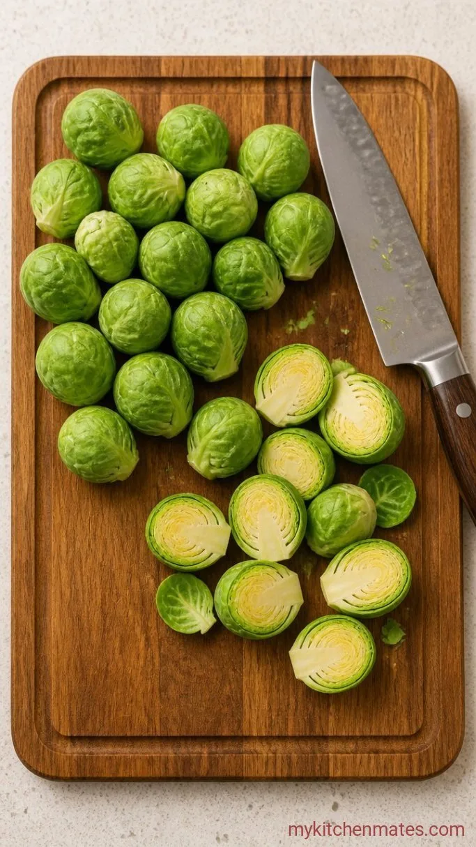 Step 1: Trim and Halve the Sprouts