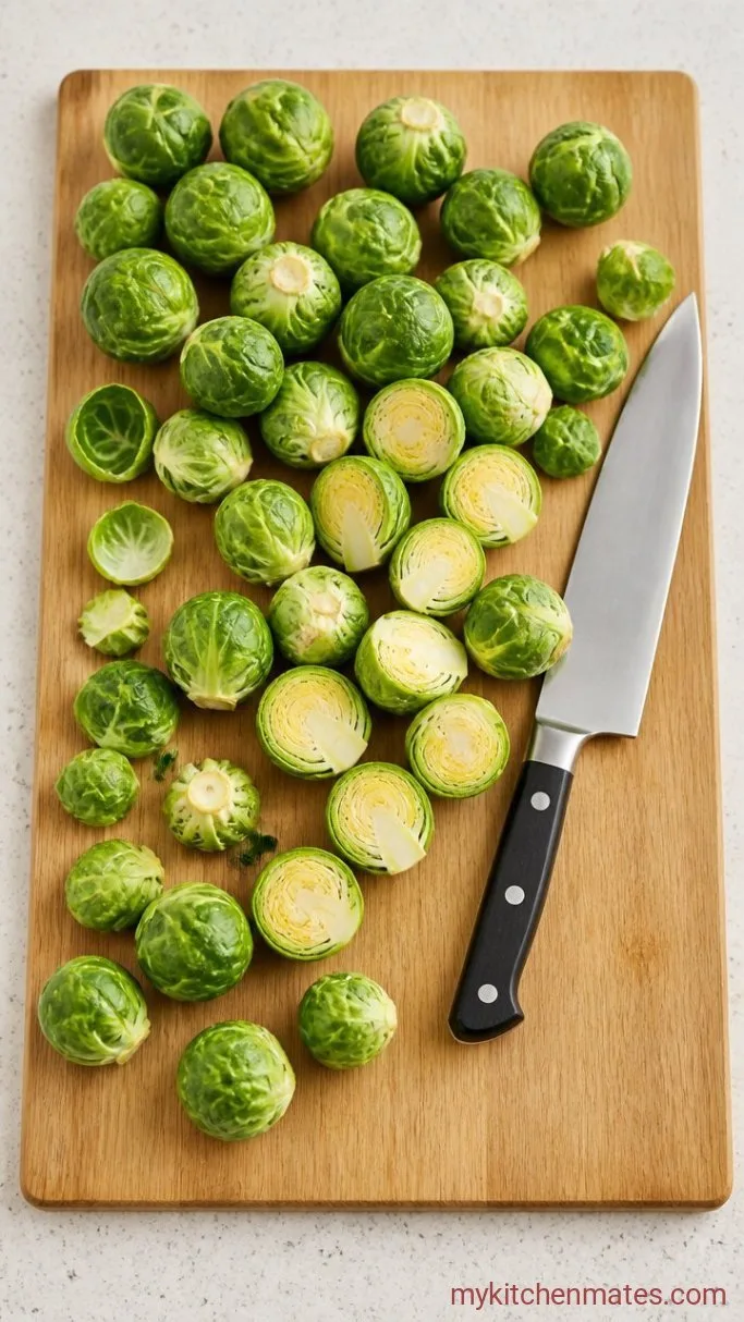 Step 1: Trim and Halve the Sprouts
