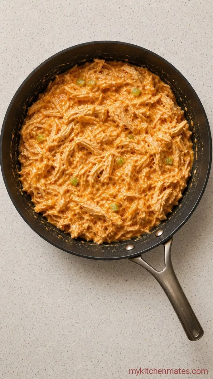 Buffalo Shredded Chicken Wraps Step 1: Warm the Buffalo Chicken Filling