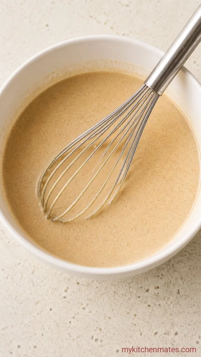 Crispy Eggless French Toast (No Eggs, No Banana) Step 1: Whisk the Batter