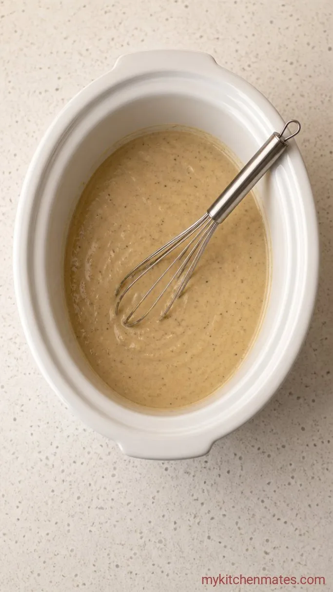 Creamy Crockpot Swedish Meatballs Step 1: Whisk the Creamy Sauce