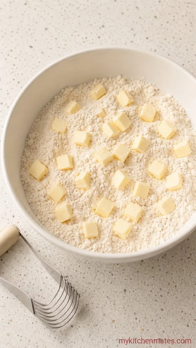 Fluffy Greek Yogurt Biscuits (Ready in 25 Minutes) Step 1: Whisk the Dry Ingredients and Cut in the Butter