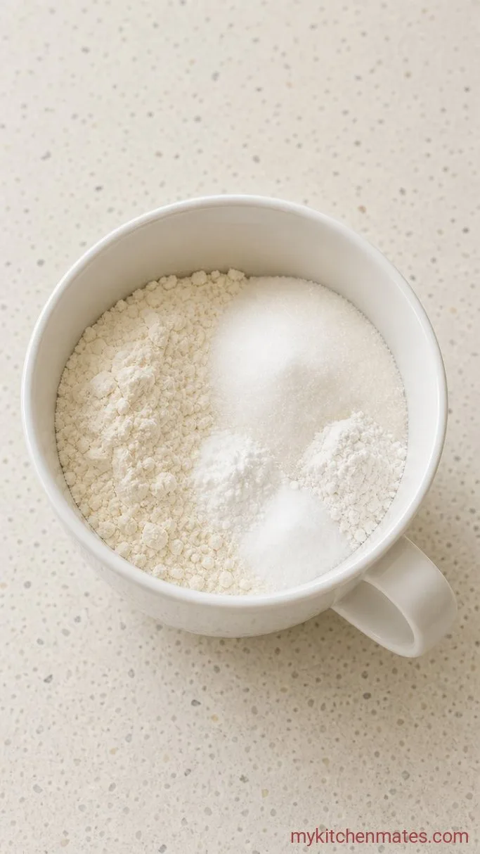 Fluffy Vanilla Mug Cake Step 1: Whisk the Dry Ingredients