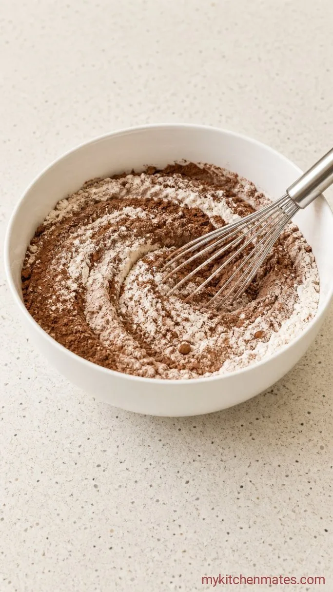 Oreo Bundt Cake with Cookies & Cream Glaze Step 1: Whisk the Dry Ingredients