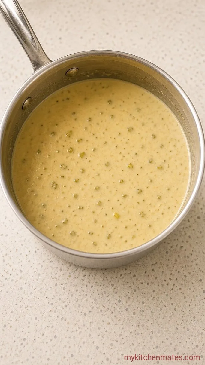Creamy White Chicken Enchilada Casserole Step 1: Whisk the Green Chile Cream Sauce