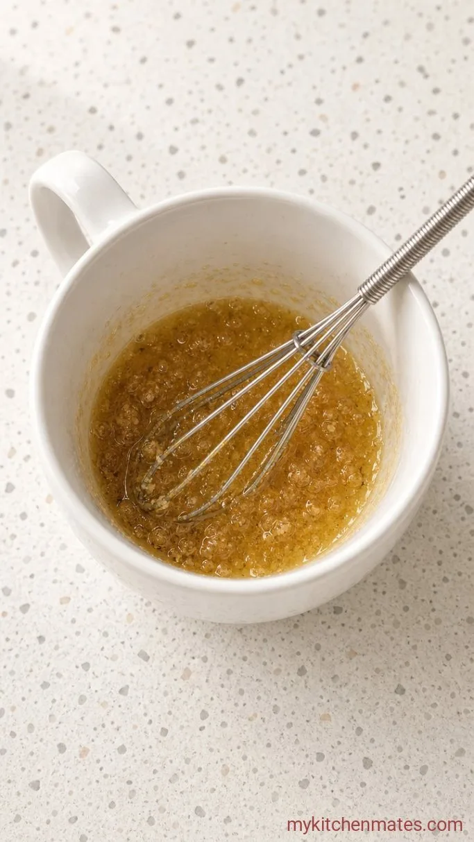 5-Minute Single Serve Chocolate Chip Cookie Step 1: Whisk the Melted Butter and Sugar