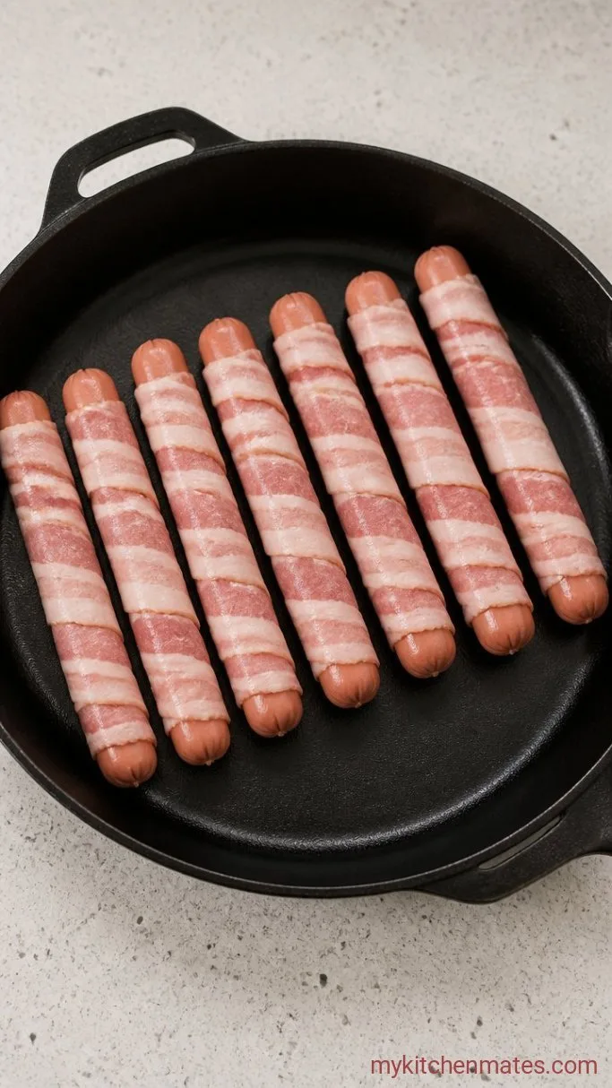 Bacon-Wrapped Mexican Hot Dogs Step 1: Wrap the Hot Dogs