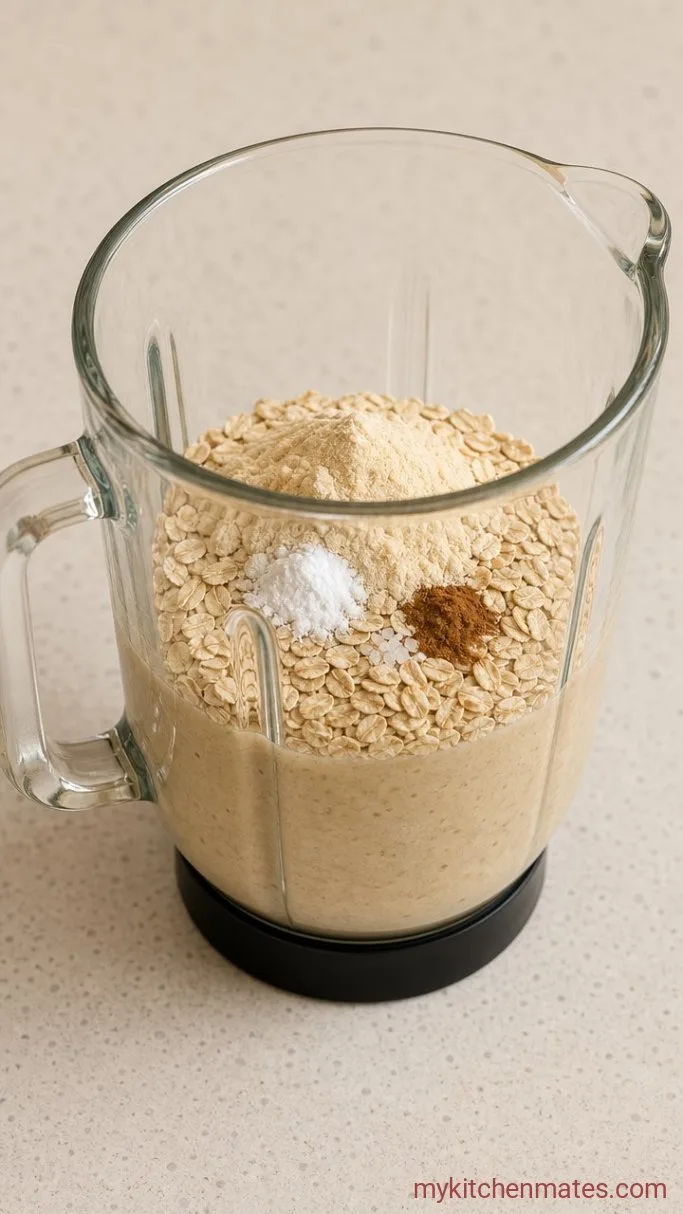 Fluffy Blender Protein Baked Oats Step 2: Add Oats and Dry Ingredients, Blend