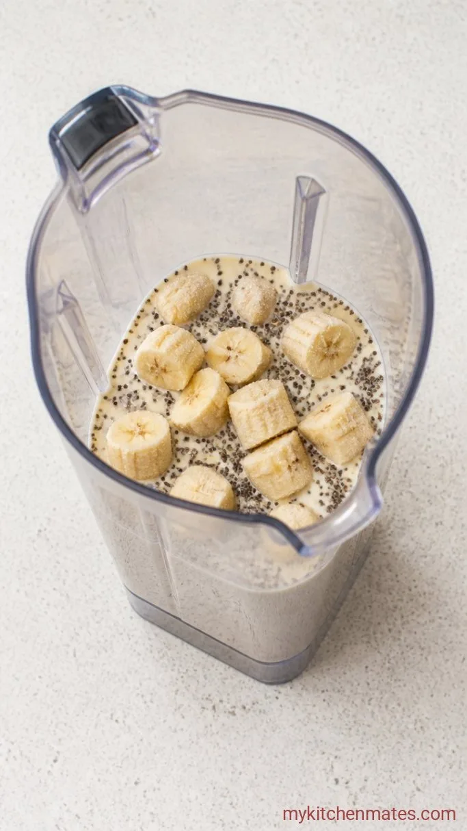 Creamy Chia Banana Boost Smoothie Step 2: Add the Banana and Chia