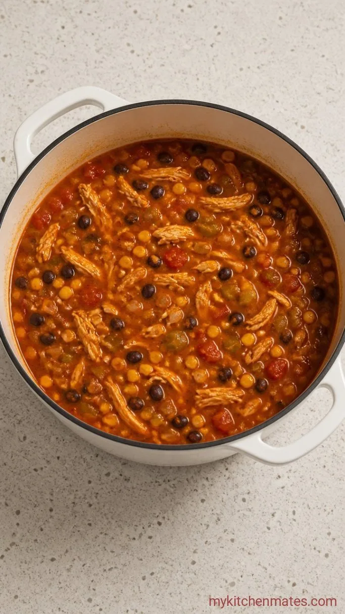 Creamy King Ranch Chicken Soup (One Pot, 30 Minutes) Step 2: Add the Broth and Chicken