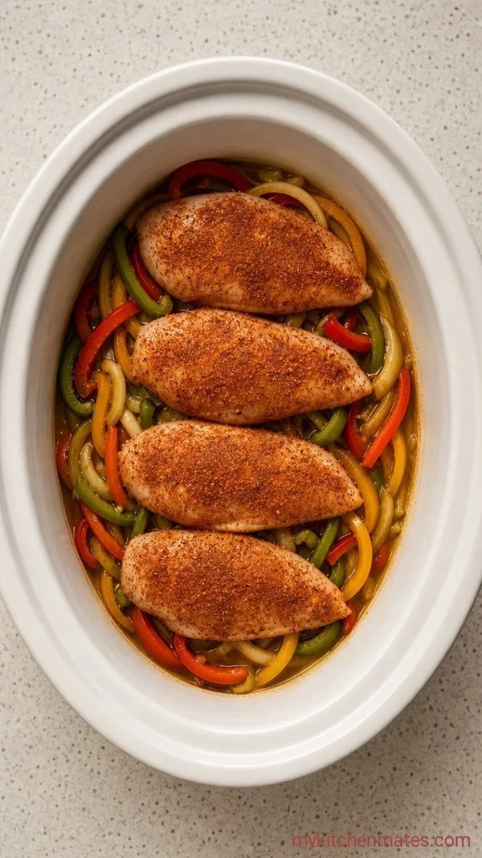 Easy Crockpot Chicken Fajitas Step 2: Add the Chicken and Seasoning