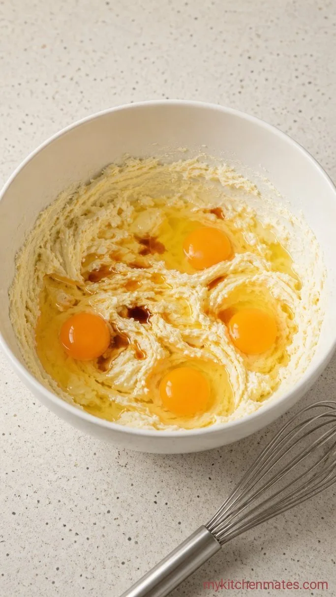 Toasted Coconut Pound Cake Step 2: Add the Eggs and Flavorings