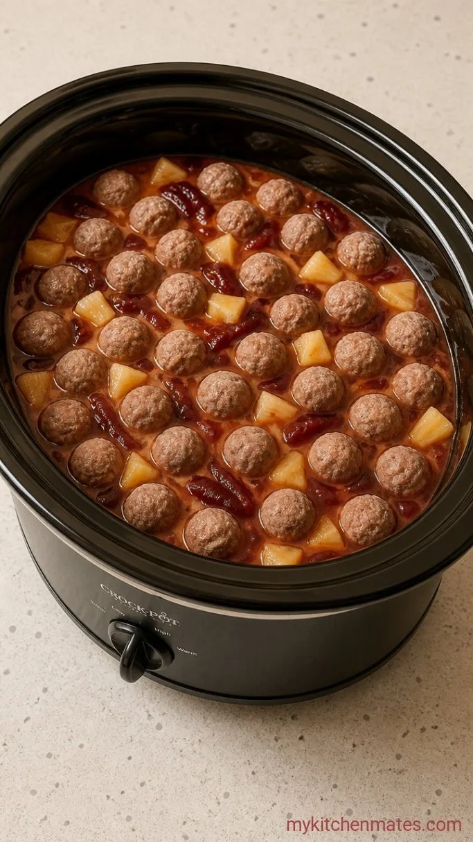 Step 2: Add the Meatballs and Pineapple