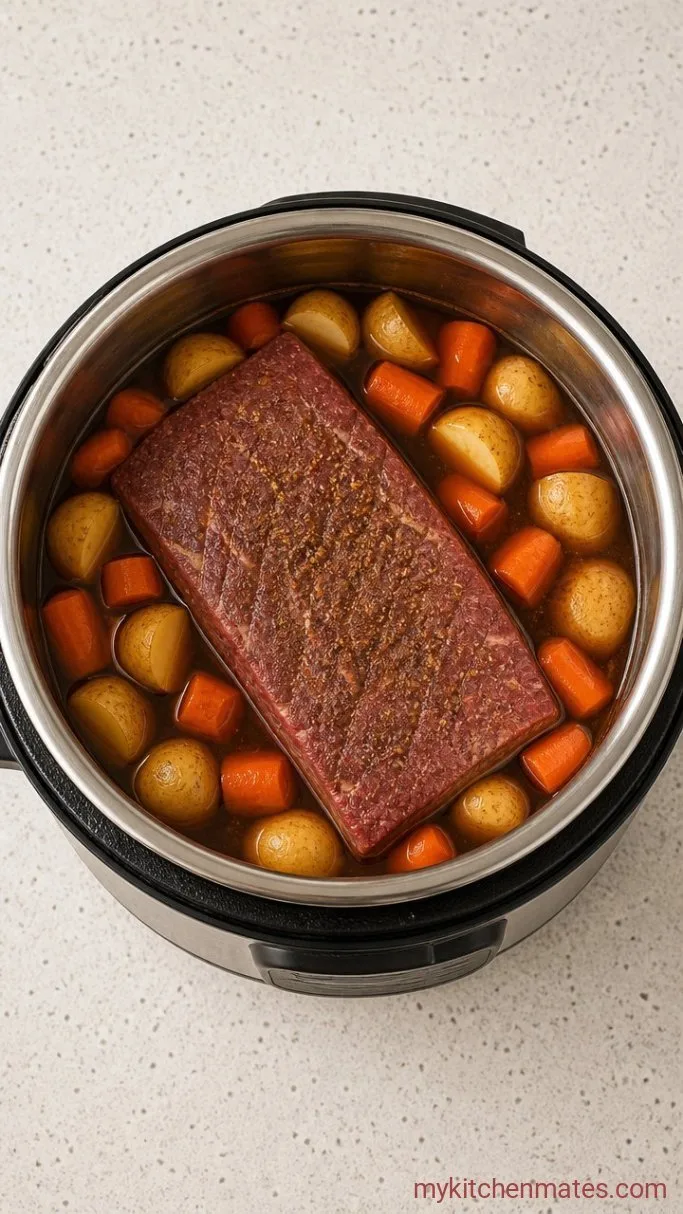 Tender Instant Pot Corned Beef and Cabbage Step 2: Add the Potatoes and Carrots