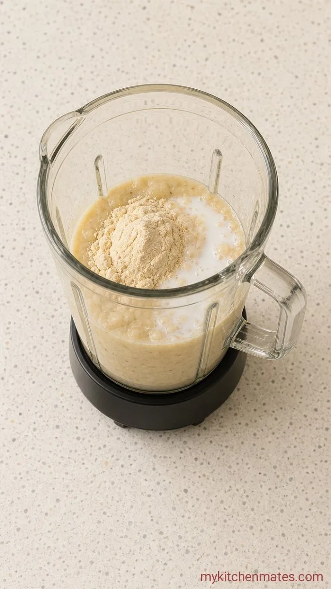 3-Ingredient Protein Ice Cream Step 2: Add the Protein and Milk