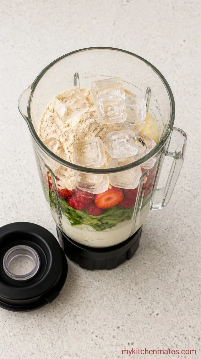 Step 2: Add the Protein Powder and Ice