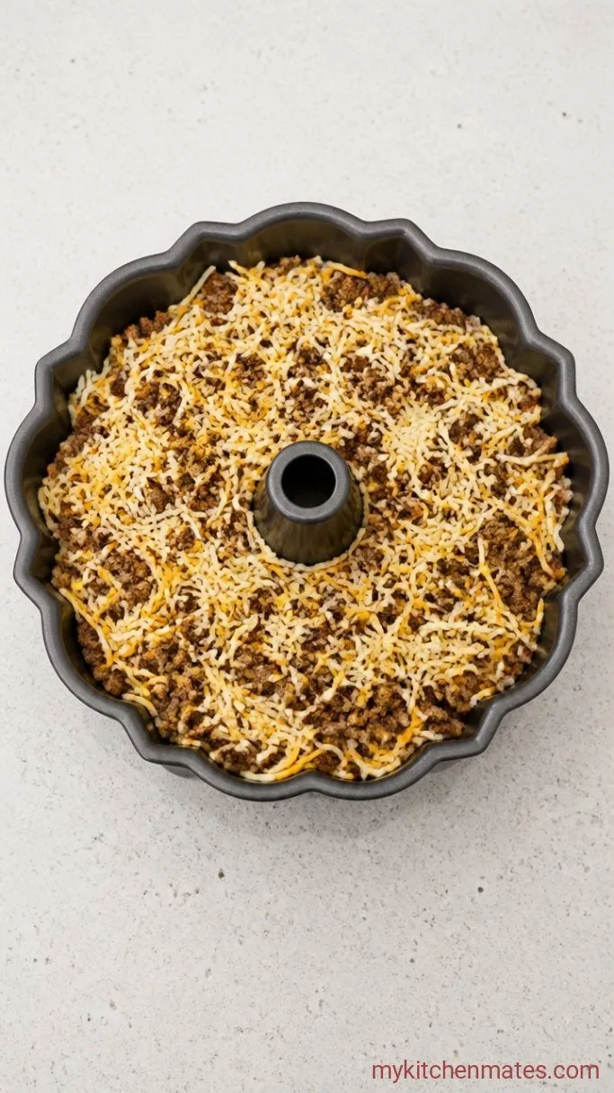 Cheesy Bundt Pan Nachos for Your Next Party Step 2: Add the Seared Meat and First Cheese