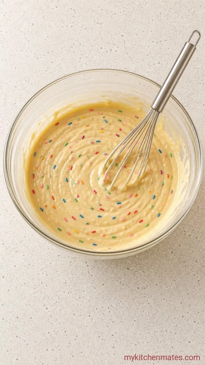 Y2K Funfetti Birthday Cake: Soft, Rainbow-Flecked & Never Dry Step 2: Add the Wet Ingredients and Sprinkles