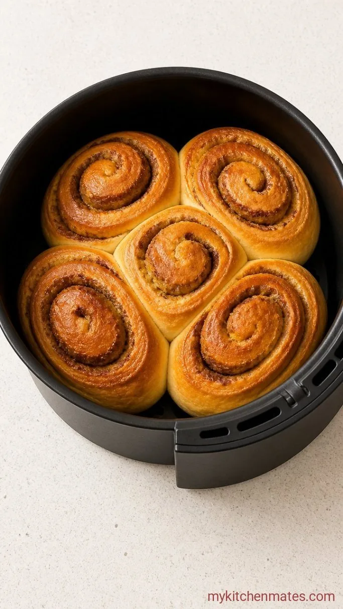 5-Minute Air Fryer Cinnamon Rolls Step 2: Air Fry Until Golden