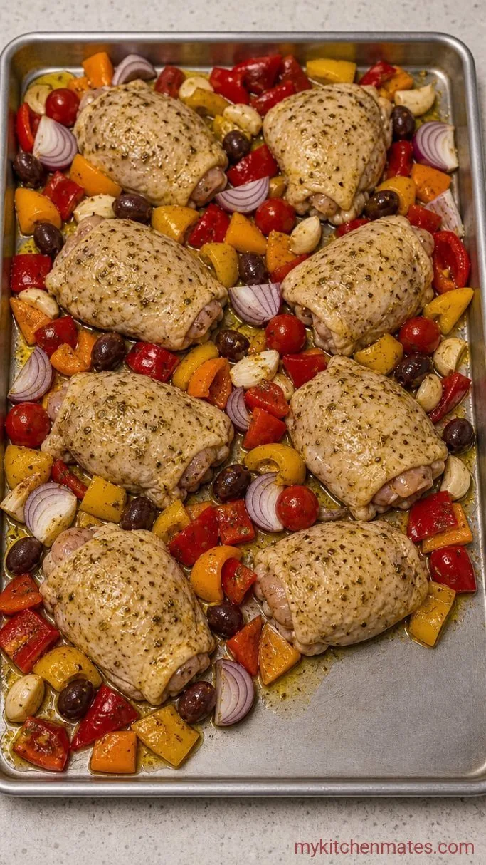 One-Pan Mediterranean Chicken Thighs Step 2: Arrange Everything on the Pan